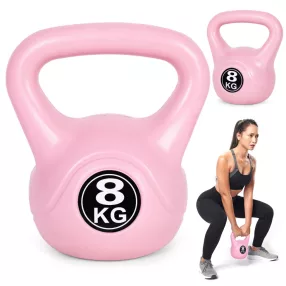   Kettlebell súlyzó, ModernHome CK-8-PK, rózsaszín, 8 kg, műanyag burkolat, cement töltet, lapos talp, strapabíró, kezdőknek és haladóknak