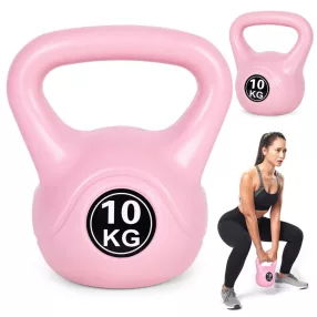   Kettlebell súlyzó, ModernHome CK-10-PK, rózsaszín, 10 kg, műanyag burkolat, cement töltet, lapos talp, strapabíró, kezdőknek és haladóknak