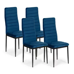   Étkezőszék, Mebelki24 VELVET4NIEBIESKI4, 4 db, kék, 97 x 40 x 40 cm, bársony kárpit, acél lábak, magas háttámla, teherbírás: 120 kg