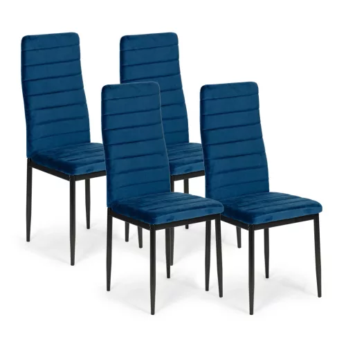 Étkezőszék, Mebelki24 VELVET4NIEBIESKI4, 4 db, kék, 97 x 40 x 40 cm, bársony kárpit, acél lábak, magas háttámla, teherbírás: 120 kg