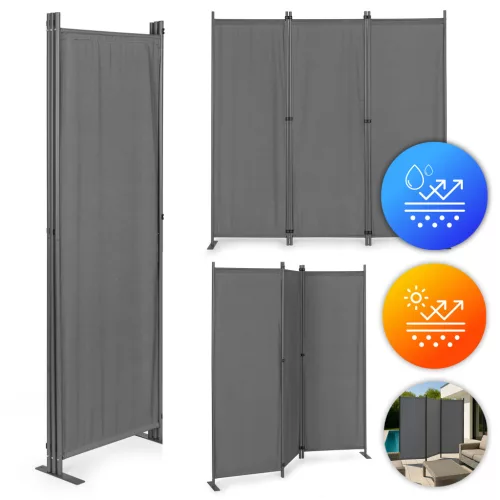 Térelválasztó paraván, MultiGarden AW-022/3TLG, szürke, 3 paneles, szélesség: 164 cm, magasság: 167 cm, összecsukható, UV-álló, vízálló PE szövet, 160 g/m2, acél váz