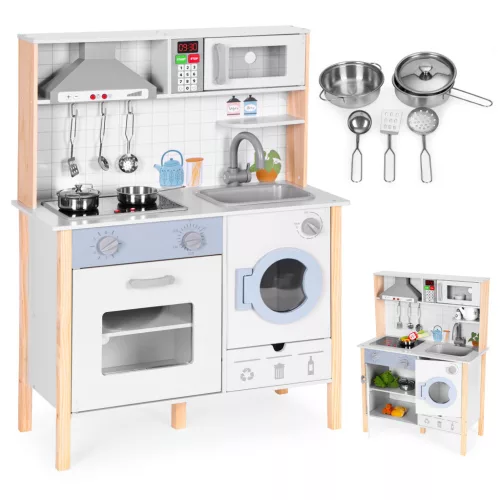 Játékkonyha, ECOTOYS 7271, 70 x 30,5 x 93,5 cm, MDF, hanghatásokkal, LED világítással, sütővel, mosógéppel, mikróval, páraelszívóval, mosogatóval, 5 db konyhai kiegészítővel, 3 éves kortól