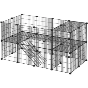   Kisállat ketrec, Leobert 2179-1, 2 szintes, 36 paneles, 35 x 35 cm/panel, fekete, moduláris, fém rács, ABS csatlakozókkal, összecsukható, csúszásgátló talpak