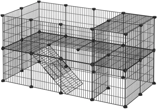 Kisállat ketrec, Leobert 2179-1, 2 szintes, 36 paneles, 35 x 35 cm/panel, fekete, moduláris, fém rács, ABS csatlakozókkal, összecsukható, csúszásgátló talpak
