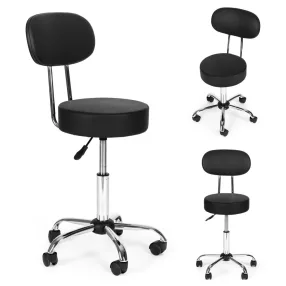   Kozmetikai szék, ModernHome BC009-BC, fekete, háttámlás, 84–98 cm állítható magasság, párnázott, forgó, görgős, gázliftes, teherbírás: 136 kg