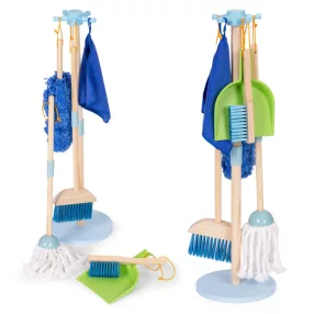   Játék takarító készlet, ECOTOYS TL844009, 7 db, állvánnyal, felmosóval, portörlővel, törlőkendővel, kefével, seprűvel és seprűlapáttal, 3 éves kortól