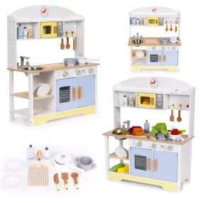   Játékkonyha, ECOTOYS TL103013, fa, 68,5 x 26 x 82 cm, sütővel, mosogatóval, mosógéppel, mikrohullámú sütővel, 12 db tartozékkal