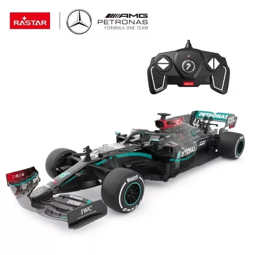 Távirányítós autó, Rastar, Mercedes-AMG F1 W11 EQ Performance, fekete/ezüst, 32 cm, 1:18 méretarány, teljes irányítás, elemes (3+2 db AA, nem tartozék)