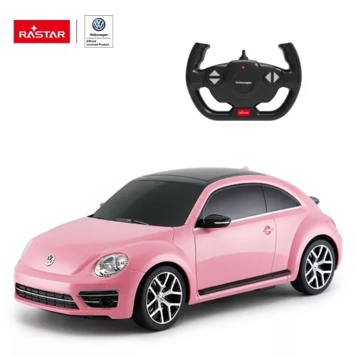 Távirányítós autó, Rastar, Volkswagen Beetle 78000, rózsaszín, 30 cm, 1:14 méretarány, teljes irányítás, elemes (5+2 db AA, nem tartozék)