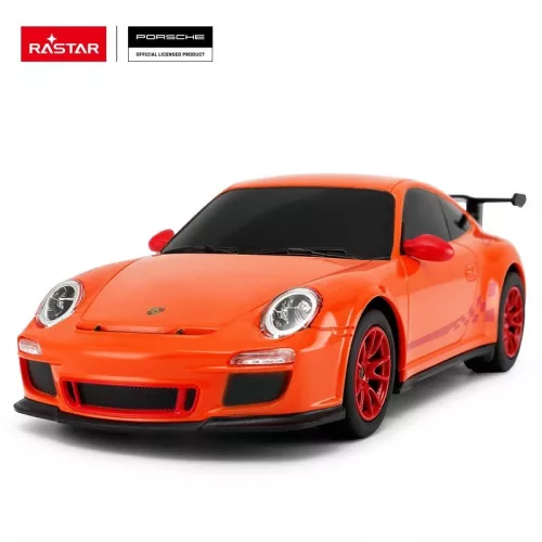 Távirányítós autó, Rastar, Porsche 911 GT3 RS, narancssárga, 19 cm, 1:24 méretarány, teljes irányítás, elemes (3+2 db AA, nem tartozék)