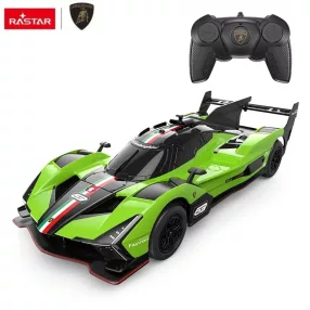   Távirányítós autó, Rastar, Lamborghini SC63 LMDh 10160, fekete/zöld, 20 cm, 1:24 méretarány, teljes irányítás, elemes (3+2 db AA, nem tartozék)