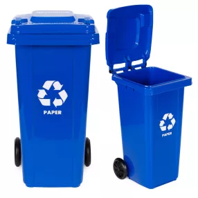   Műanyag hulladéktároló, szelektív kültéri kuka, Multistore MO-120G-8-K, 120 l, kék, papírhoz, gumírozott kerekek, UV-álló, HDPE műanyag, zárható fedél