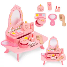   Gyerek sminkasztal, ECOTOYS HM262160, 30 x 31 x 21,5 cm, rózsaszín, fából készült, tükörrel, fiókkal, 7 db játékkiegészítővel, 3 éves kortól