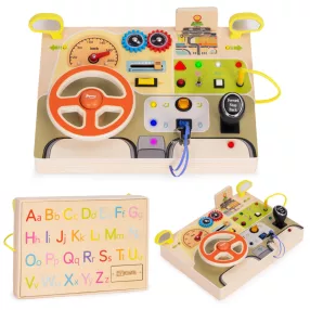   Oktatójáték, ECOTOYS HM328236, autós műszerfal, 14 db kiegészítővel, LED fények és hanghatások, kormány és váltó, elemes (3 db AAA - nem tartozék)