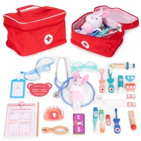   Játék orvosi szett, ECOTOYS HM328233, készlet gyerekeknek, 28 db, fa, készségfejlesztő szerepjáték, 3 éves kortól, éles élek nélkül
