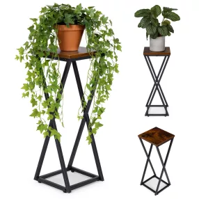   Virágtartó állvány, ModernHome ME-ATS12, fekete, 24 x 24 cm, magasság: 61 cm, 1 szintes, porszórt acél, fahatású polclap, teherbírás: 5 kg