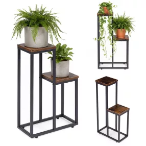   Virágtartó állvány, ModernHome ME-ATS13, fekete, 34,5 x 17,5 cm, magasság: 67 cm, 2 szintes, porszórt acél, fahatású polclap, teherbírás: 5 kg
