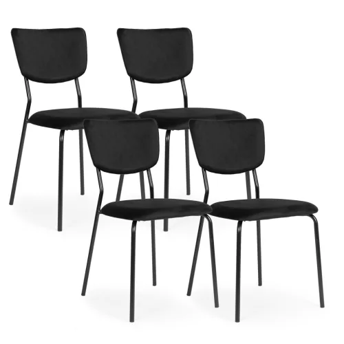 Étkezőszék, ModernHome KJC-4-BC, 4 db, fekete, 80 x 53 x 53 cm, bársony kárpit, porszórt acél lábak, teherbírás: 120 kg