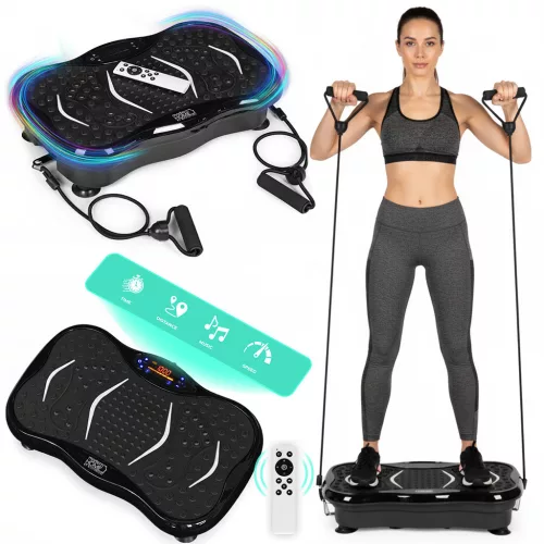 Vibrációs tréner, MOVEPRO GB-CF002S, 180 W, fekete, 120 kg teherbírás, távirányítóval, gumikötelekkel