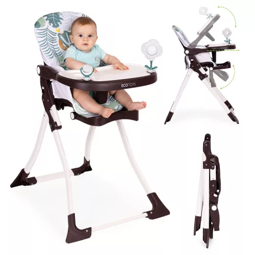 Etetőszék, ECOTOYS HC301-2401, összecsukható, állítható, 3 pontos öv, tálcán játékokkal, acél váz, levehető huzat, lábtartó, teherbírás: 15 kg