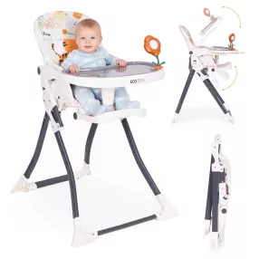   Etetőszék, ECOTOYS HC301-2402, összecsukható, állítható, 3 pontos öv, tálcán játékokkal, acél váz, levehető huzat, lábtartó, teherbírás: 15 kg