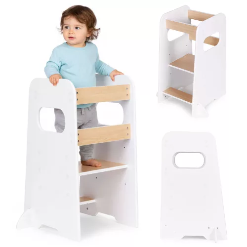 Tanulótorony, ECOTOYS FH-KF230092, konyhai segítő, 3 szintben állítható platform, biztonsági korlát, teherbírás: 38 kg