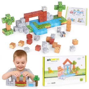   Mágneses játékkészlet, Multistore HC737468, 119 db, 20 x 20 x 20 mm, építőkockák, többszínű, műanyag, sablonokkal, 3 éves kortól
