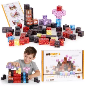   Mágneses játékkészlet, Multistore HC740682, 86 db, 20 x 20 x 20 mm, építőkockák, többszínű, műanyag, sablonokkal, 3 éves kortól