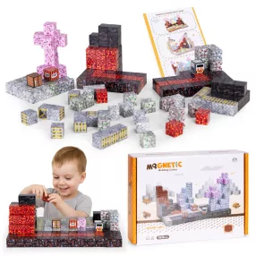   Mágneses játékkészlet, Multistore HC740669, 160 db, 20 x 20 x 20 mm, építőkockák, többszínű, műanyag, sablonokkal, 3 éves kortól