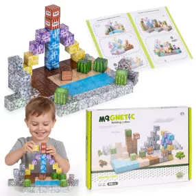   Mágneses játékkészlet, Multistore HC740656, 88 db, 20 x 20 x 20 mm, építőkockák, többszínű, műanyag, sablonokkal, 3 éves kortól