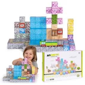   Mágneses játékkészlet, Multistore HC740659, 112 db, 20 x 20 x 20 mm, építőkockák, többszínű, műanyag, sablonokkal, 3 éves kortól