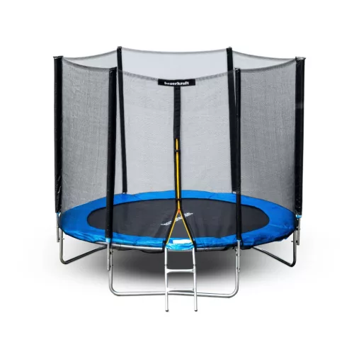 Kerti trambulin, Bauerkraft G-739, fekete/kék, átmérő: 304 cm, kerek, magasság: 256 cm, külső védőháló, létra, acél váz, 3 dupla láb, 150 kg teherbírás