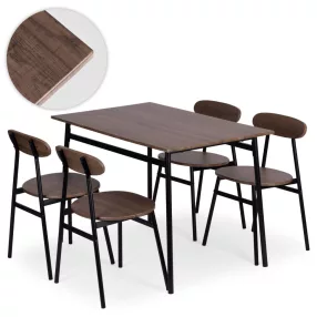   Étkezőasztal 4 székkel, ModernHome Oslo-WD, 110 x 70 cm, téglalap alakú, magasság: 75,5 cm, MDF asztallap, fém váz, 4 db szék: 42 x 50 x 75 cm, fém vázzal