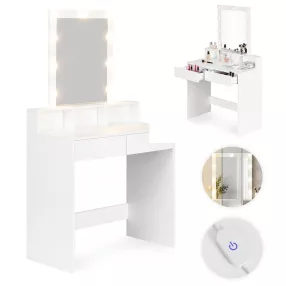   Sminkasztal, ModernHome ZDT-01, 80 x 41 x 146 cm, 9 db LED, tükör, 2 fiók, 3 polc, laminált bútorlap