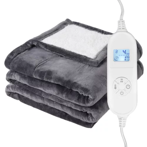 Elektromos melegítő takaró, Bauerkraft H-616, 120 x 160 cm, 120 W, 9 fokozat, kétoldalas, 12 órás időzítő, LED kijelző, távirányító, túlmelegedés elleni védelem