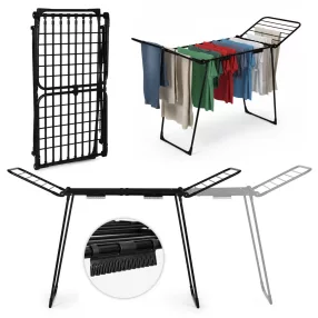   Ruhaszárító, ModernHome BJ-1938, fekete, 27 m szárítási terület, teleszkópos, összecsukható, csipesztartóval, 23 kg teherbírás, 60 cm szélesség