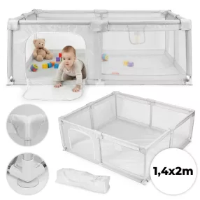   Babakarám, ECOTOYS PP008-2014, szürke, 140 x 200 cm, hordtáskával, hálós oldalfalakkal, tapadókorongos lábakkal
