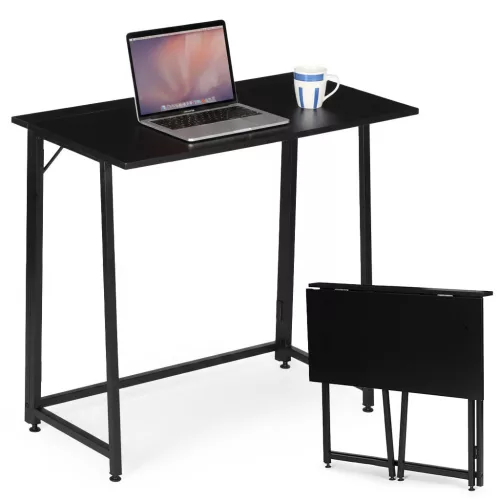 Íróasztal, ModernHome TH-FD-1, 80 x 45 x 76 cm, fekete, fa és fém anyagból, összecsukható, állítható szintezőtalpak, teherbírás: 80 kg