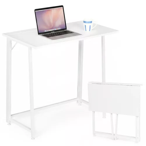 Íróasztal, ModernHome TH-FD-5, 80 x 45 x 76 cm, fehér, fa és fém anyagból, összecsukható, állítható szintezőtalpak, teherbírás: 80 kg