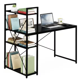   Íróasztal, ModernHome TH-SD-1, 120 x 60 x 120 cm, fekete, fa és fém anyagból, 3 polccal, állítható szintezőtalpak, teherbírás: 200 kg