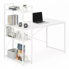   Íróasztal, ModernHome TH-SD-5, 120 x 60 x 120 cm, fehér, fa és fém anyagból, 3 polccal, állítható szintezőtalpak, teherbírás: 200 kg
