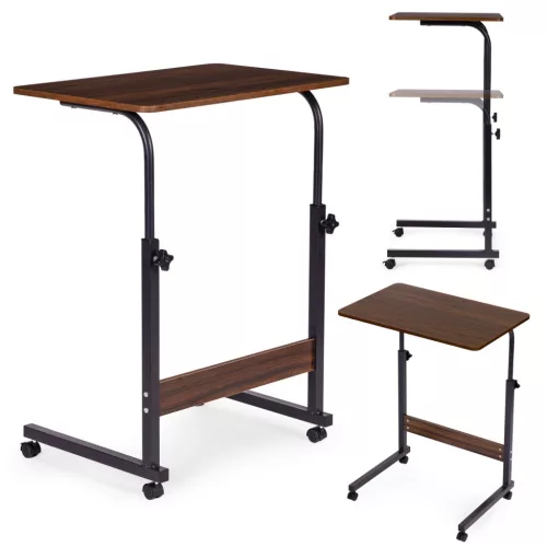 Laptopasztal, ModernHome TH-LD-15, sötét dió, 60 x 40 cm, 65,5–89 cm állítható magasság, kerekes, fékezhető görgők, fa és fém anyagból, teherbírás: 30 kg