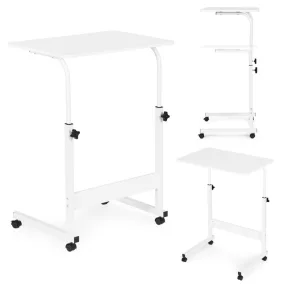   Laptopasztal, ModernHome TH-LD-5, fehér, 60 x 40 cm, 65,5–89 cm állítható magasság, kerekes, fékezhető görgők, fa és fém anyagból, teherbírás: 30 kg