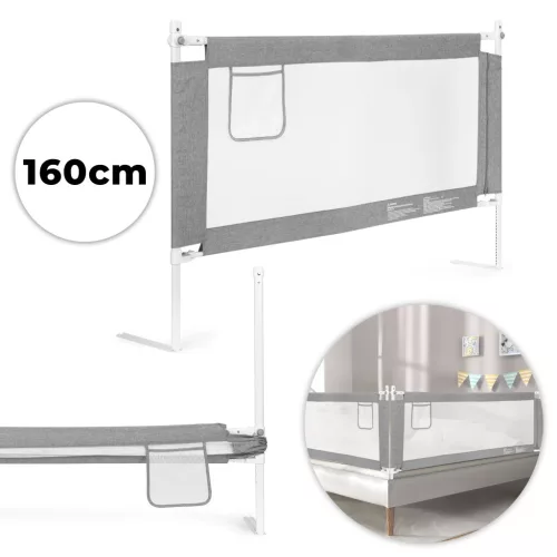 Leesésgátló ágykorlát, ECOTOYS SG-030D-GY, szürke/fehér, 157 x 64-95 cm, acél váz, légáteresztő háló, biztonsági zár, leengedhető, zsebes tároló, állítható magasság