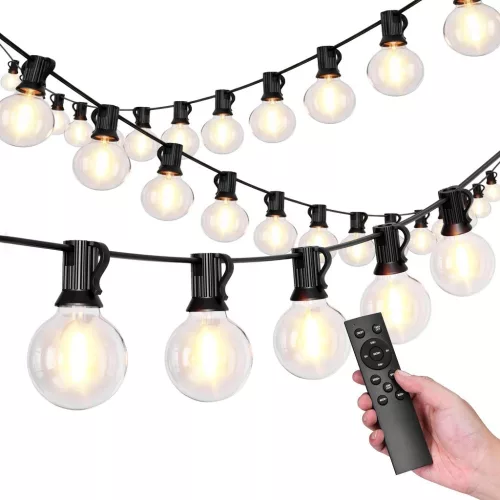 Kültéri LED fényfüzér, Bauerkraft H-672, 15 m, 25 db LED, melegfehér, 2700 K, IP44 védettség, időjárásálló, összekapcsolható, távirányító, 9 W, 9 üzemmód