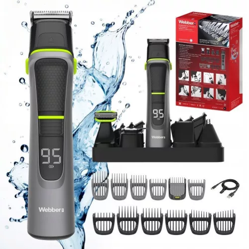 Akkumulátoros univerzális vágó, Webber 05GK1400, 14 az 1-ben, acél penge, 1-7 mm, LED kijelző, Li-Ion 1200 mAh, USB töltés, multigroomer