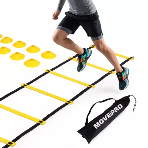 Koordinációs létra, Movepro MXW170406, 600 cm, agilitásfejlesztő, gyorsasági és lábmunkagyakorlatokhoz, jelzőkúpokkal, hordtáskával