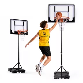   Kosárlabdapalánk, MOVEPRO QSG-S018K, mobil, állítható, 108-210 cm magasság, szabadon álló, kerekekkel, acél váz, PE/PET palánk 73 x 49 cm, 37,5 cm gyűrű, 16,5 l tölthető talp