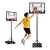 Kosárlabdapalánk, MOVEPRO QSG-S018K, mobil, állítható, 108-210 cm magasság, szabadon álló, kerekekkel, acél váz, PE/PET palánk 73 x 49 cm, 37,5 cm gyűrű, 16,5 l tölthető talp