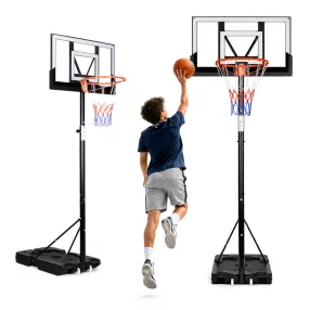   Kosárlabdapalánk, MOVEPRO QSG-ZW003P, mobil, állítható, 100–305 cm magasság, szabadon álló, kerekekkel, acél váz, PE/PET palánk 96,5 x 57 cm, 45 cm gyűrű, 38,5 l tölthető talp